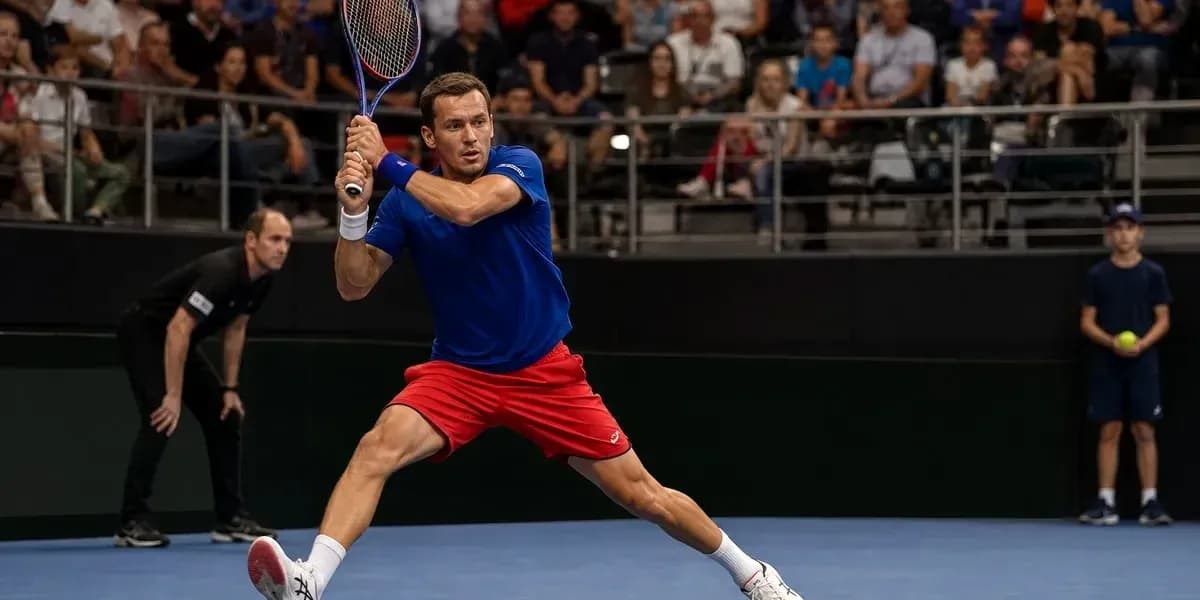 Tennis player executing a forehand shot during match Tennis player executing a forehand shot during match