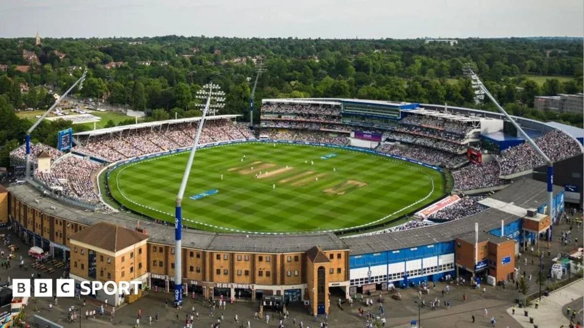 Aerial view of cricket match at Edgbaston Stadium Aerial view of cricket match at Edgbaston Stadium