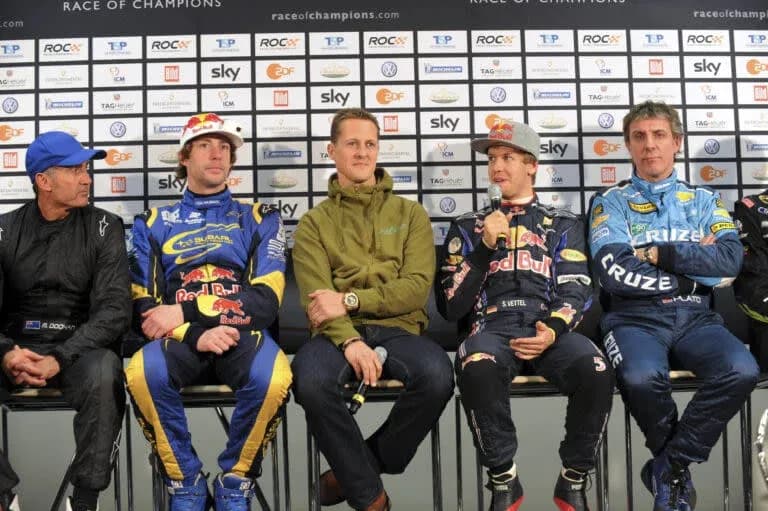 Drivers seated at press conference during Race of Champions Drivers seated at press conference during Race of Champions