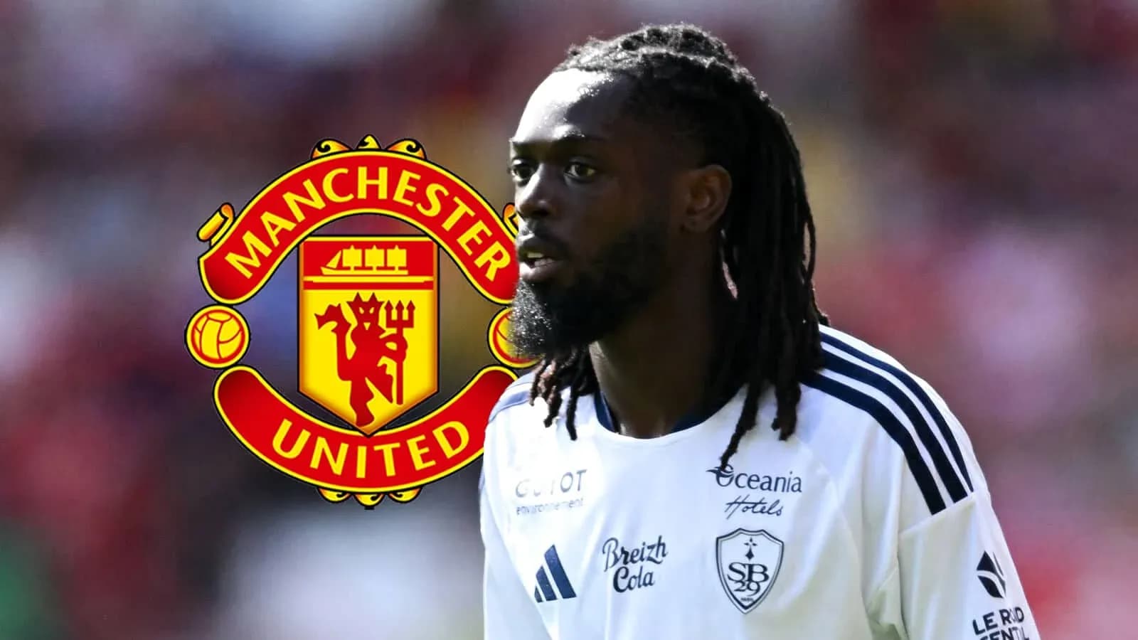 Player in jersey with Manchester United logo background Player in jersey with Manchester United logo background