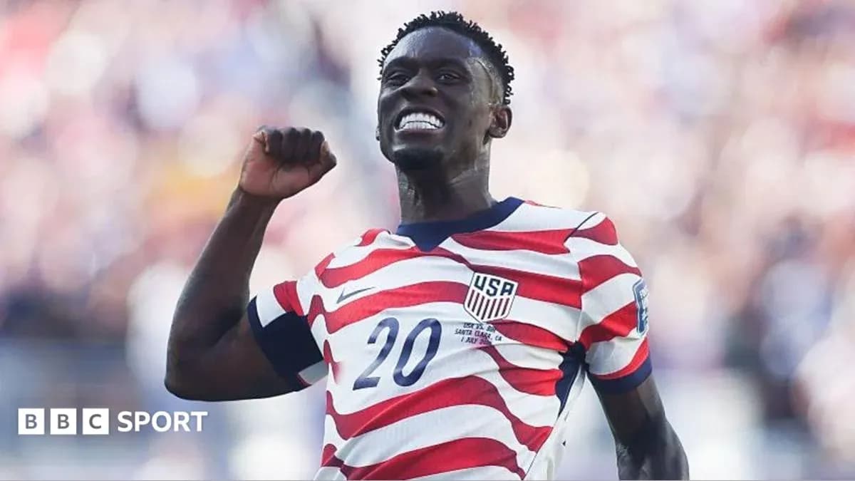 Player celebrating a goal in USA kit Player celebrating a goal in USA kit