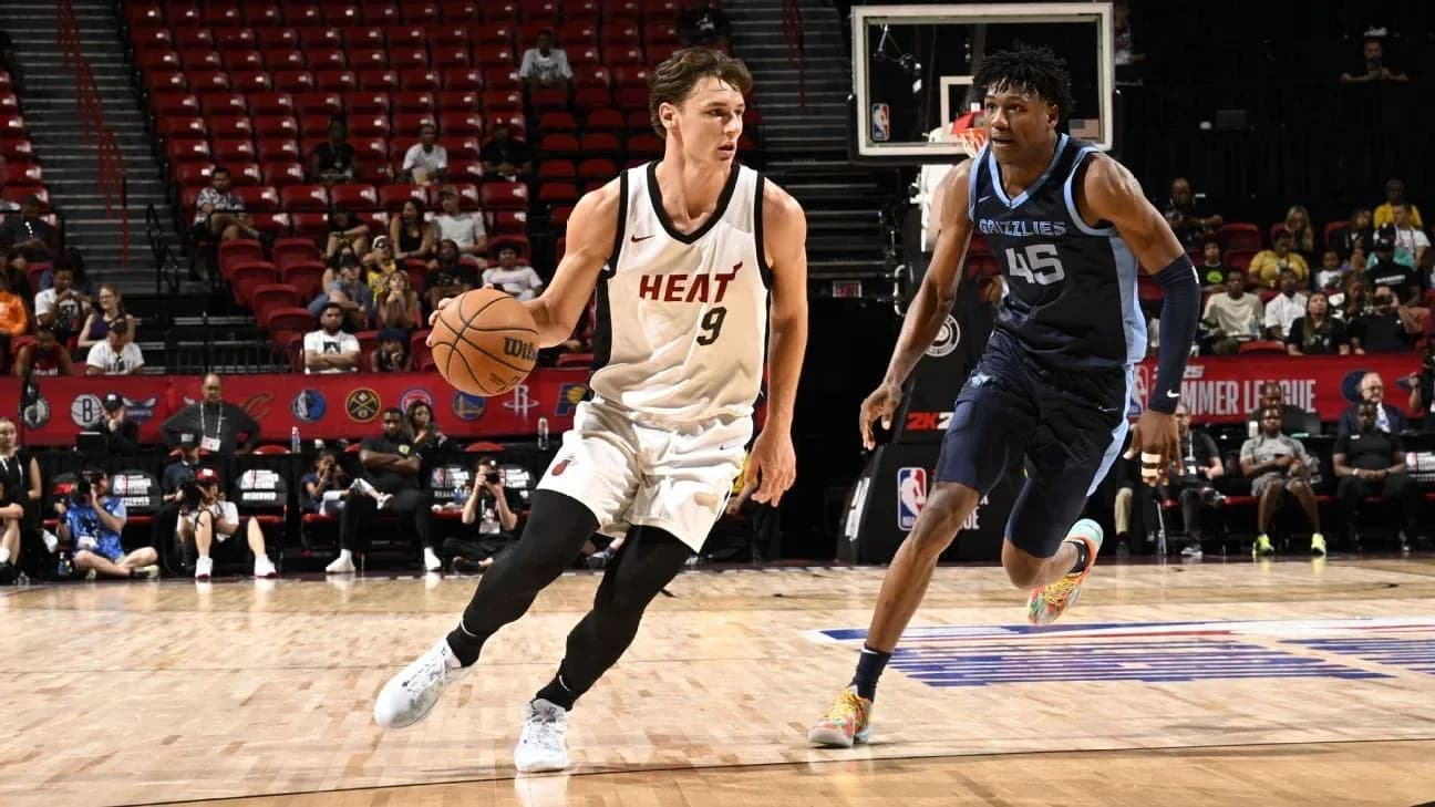Player from Miami Heat dribbling past Memphis Grizzlies defender Player from Miami Heat dribbling past Memphis Grizzlies defender