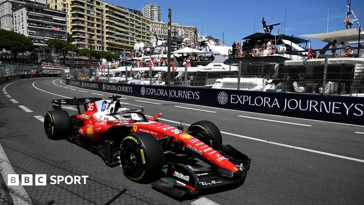 Ferrari car racing on Monaco street circuit Ferrari car racing on Monaco street circuit