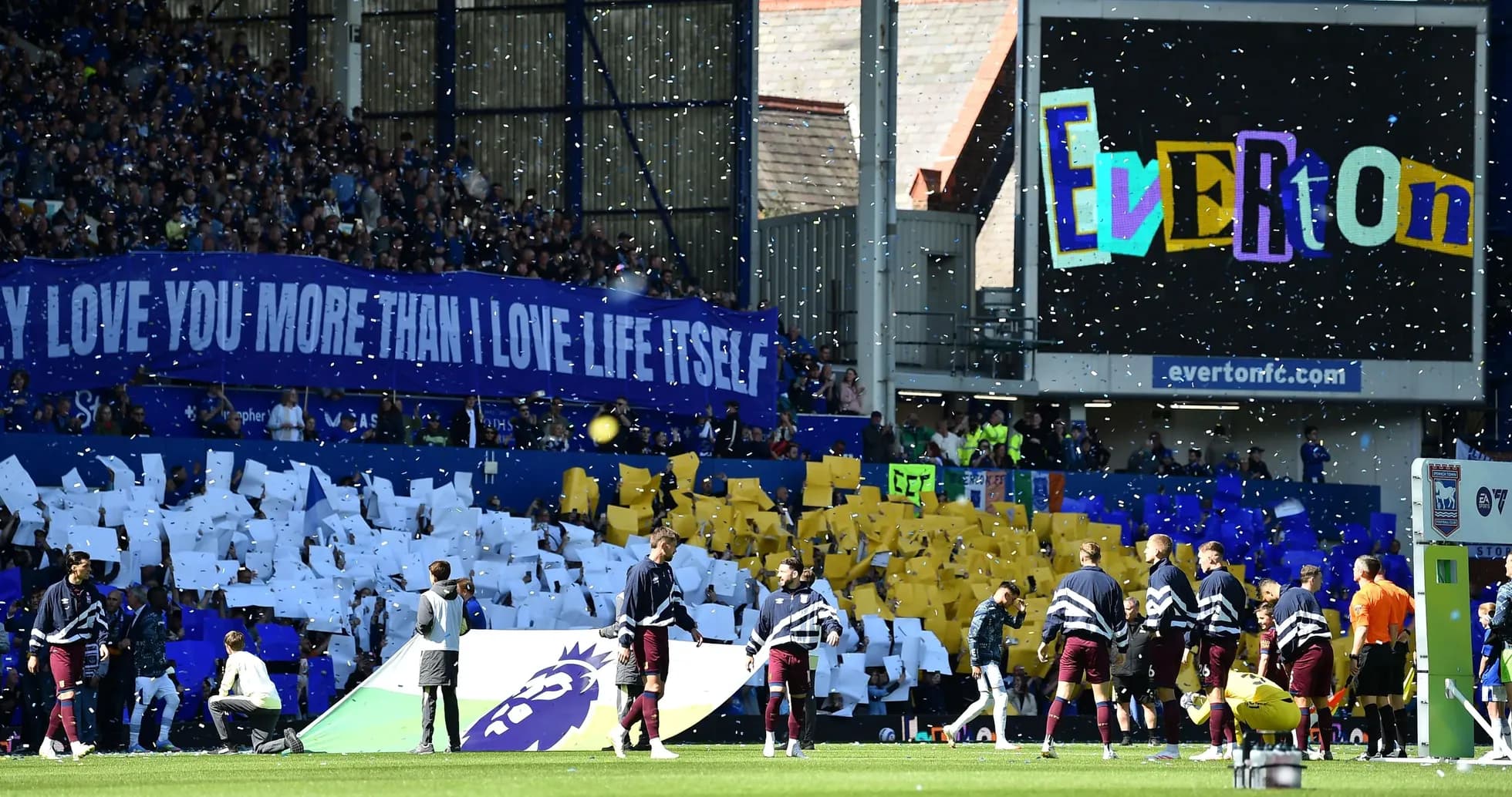 Everton fans displaying banners before the match Everton fans displaying banners before the match