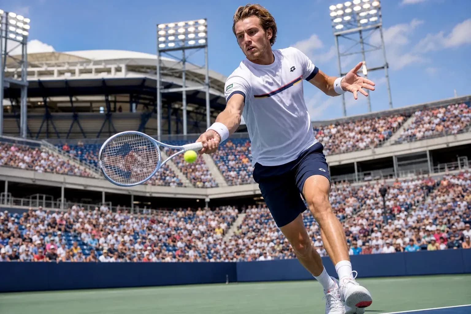Player hitting a tennis ball during match Player hitting a tennis ball during match