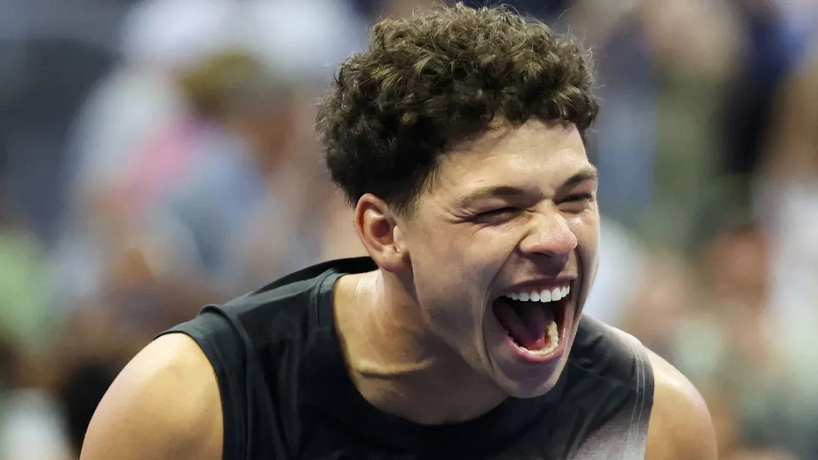 Player celebrating after winning a point in match Player celebrating after winning a point in match