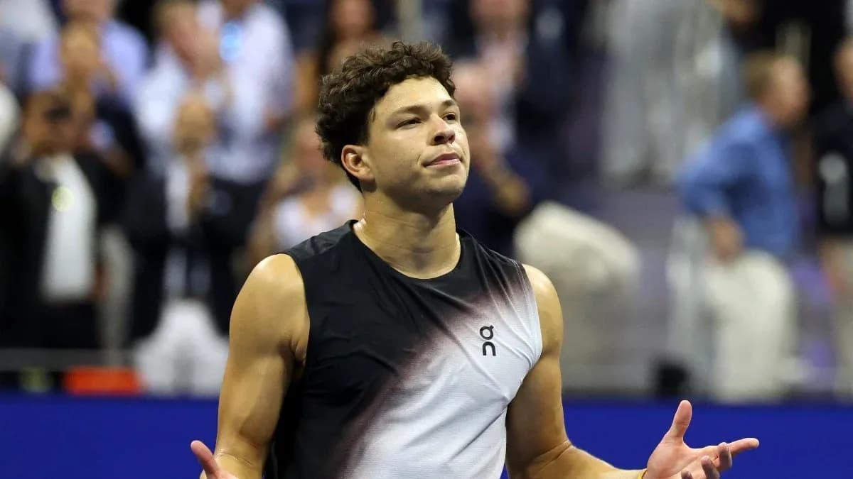 Tennis player reacting during a match at US Open Tennis player reacting during a match at US Open