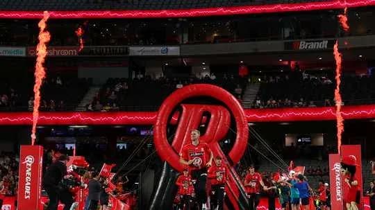 Players entering arena through inflatable tunnel Players entering arena through inflatable tunnel