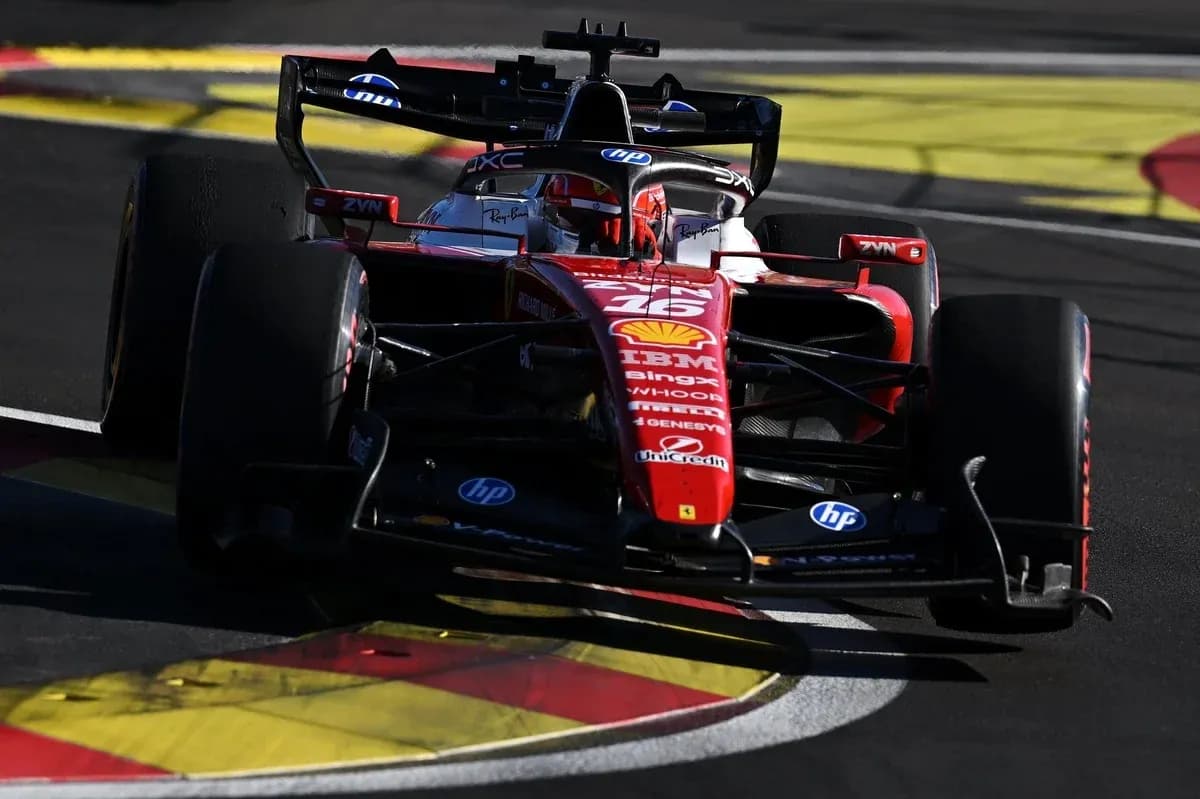 Ferrari Formula 1 car racing on track corner Ferrari Formula 1 car racing on track corner