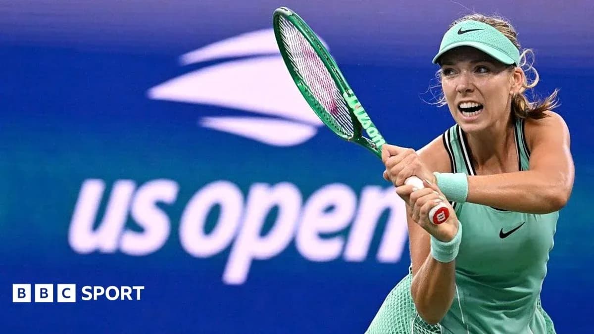 Player hitting a tennis ball at US Open Player hitting a tennis ball at US Open