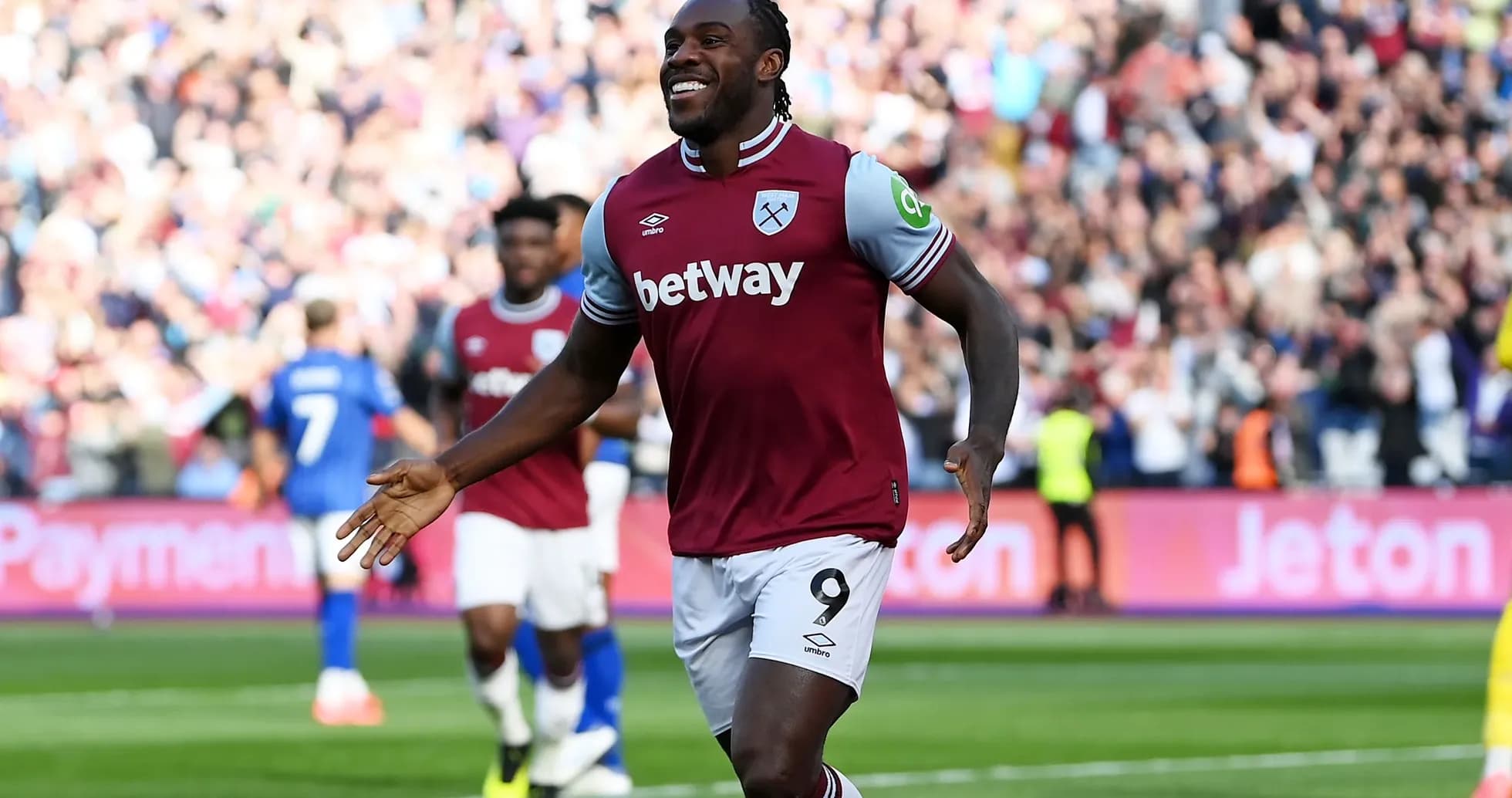 Player celebrating a goal in West Ham kit Player celebrating a goal in West Ham kit